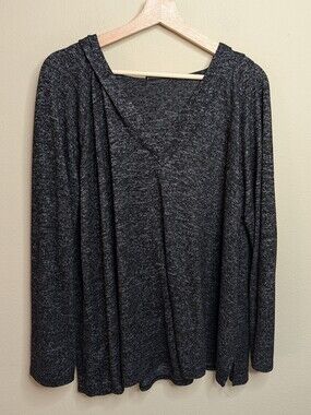 Bobeau 2X Hooded Pullover Top‎ Charcoal Heather Gray Draped Hood Plus Size